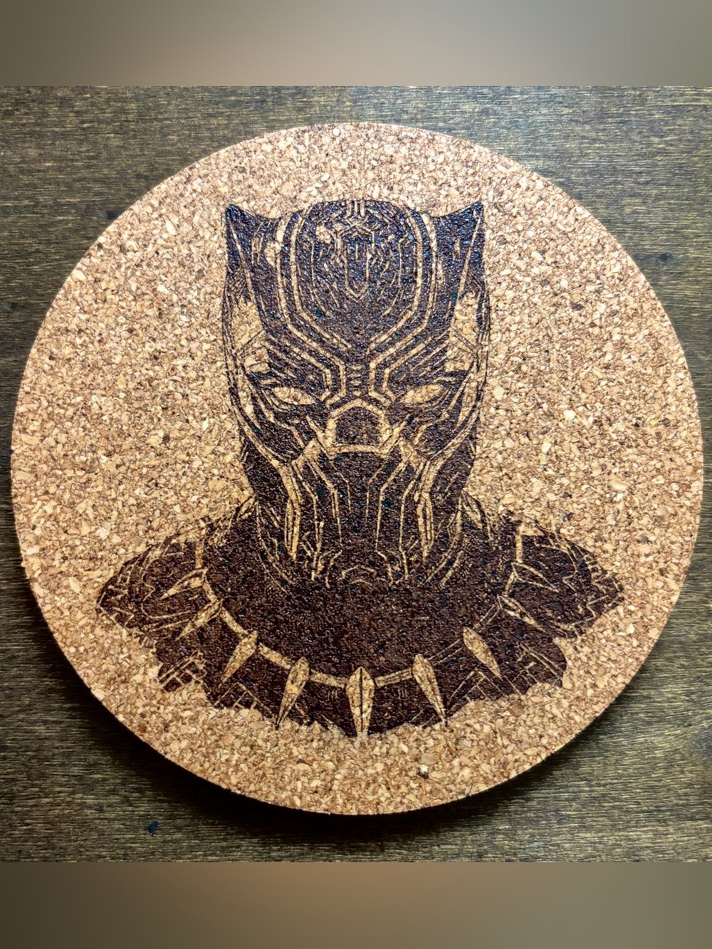 Black Panther Laser Engraved Cork Coaster
